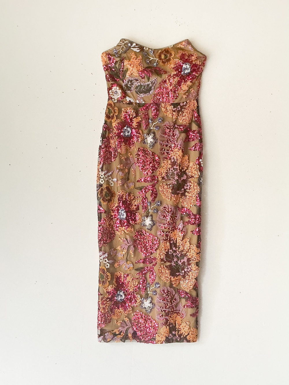 SHEIN Floral Sequin Embroidered Mesh Maxi Dress Lace-Up Back Size M